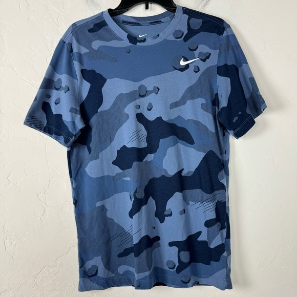 Nike Other - Nike Dri Fit Tee Shirt Knit Top Camouflage‎ Army Navy Blue Swoosh Logo Cotton